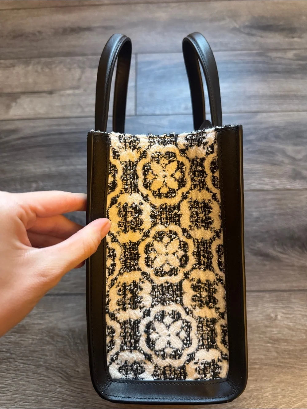 Kate Spade Black and White Textured Tote with Flowers